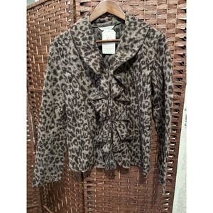 TravelSmith Women's M blazer jacket‎ Leopard Print Ruffle Jacket